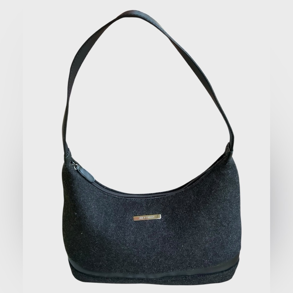 Nine & Company Wool-Like Shoulder Bag Vegan Leather Trim Y2K Soho Style Purse